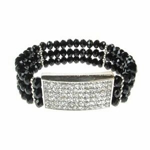 European Diamante Stretch Bracelet Silver Black Acrylic Crystal Beaded Formal